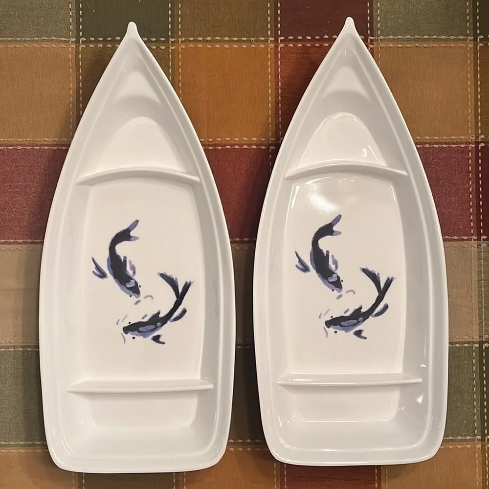 Brand New Sushi Boat Plates Set of 2 Elegant Serving Trays Top Dishwasher Safe